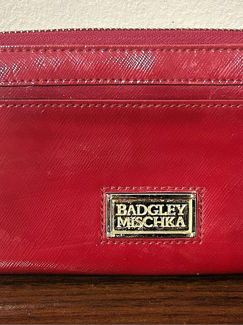Badgley Mischka Red Patent Zip-Around Continental Wallet